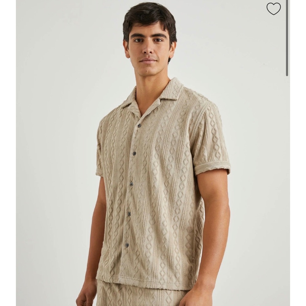 Rails Mens XL Sand Textured Jacquard Short Sleeve Camp Collar Button Down Shirt